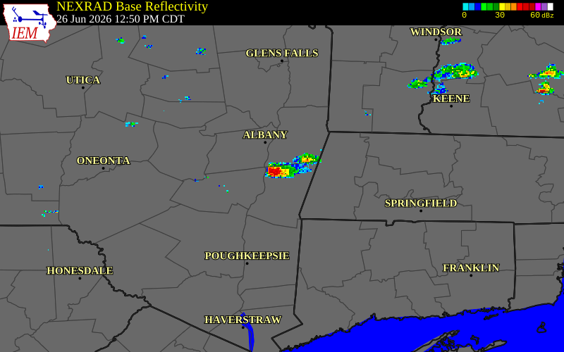 NEXRAD radar during the Friday, June 26, 2026 storm activity in Columbia County, New York