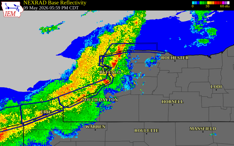 NEXRAD radar during the Saturday, May 9, 2026 storm activity in Erie County, New York