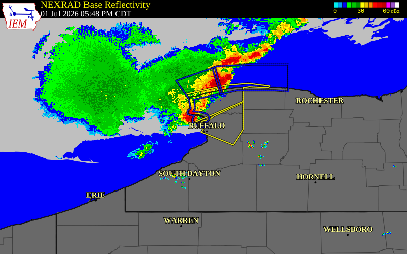 NEXRAD radar during the Wednesday, July 1, 2026 storm activity in Erie County, New York
