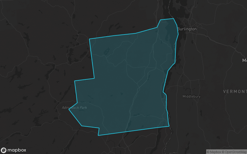 Map of Essex County, New York showing the county boundary and surrounding cities