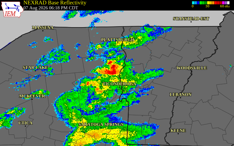 NEXRAD radar during the Friday, August 7, 2026 storm activity in Essex County, New York