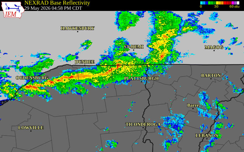 NEXRAD radar during the Friday, May 29, 2026 storm activity in Franklin County, New York
