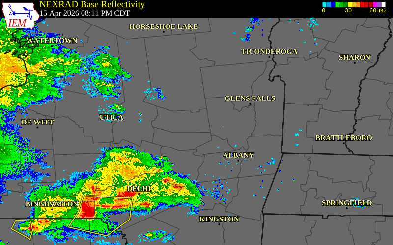 NEXRAD radar during the Wednesday, April 15, 2026 storm activity in Fulton County, New York