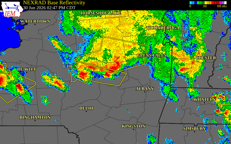 NEXRAD radar during the Tuesday, June 30, 2026 storm activity in Fulton County, New York