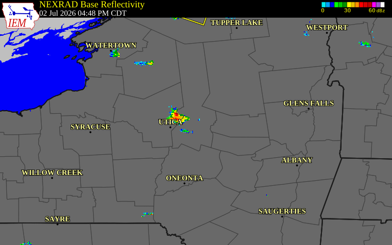 NEXRAD radar during the Thursday, July 2, 2026 storm activity in Fulton County, New York