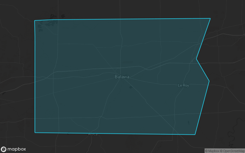 Map of Genesee County, New York showing the county boundary and surrounding cities