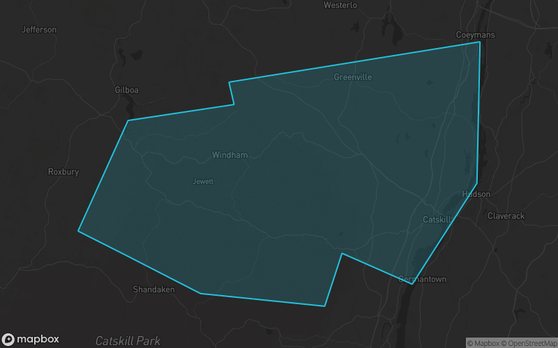 Map of Greene County, New York showing the county boundary and surrounding cities