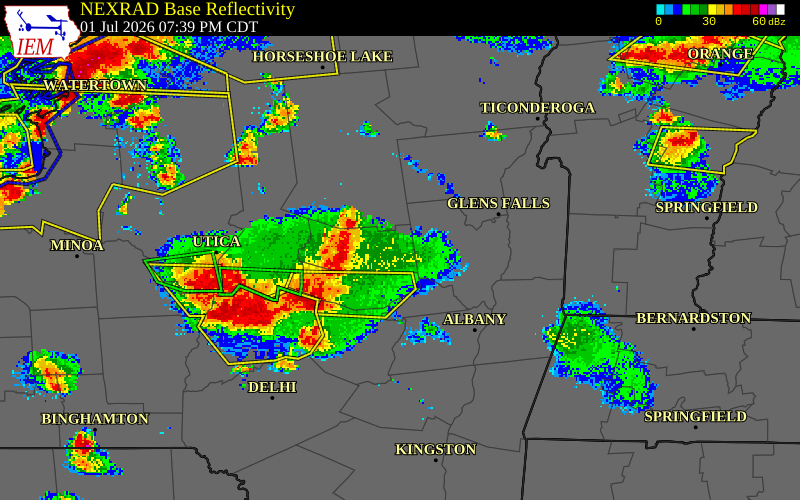 NEXRAD radar during the Wednesday, July 1, 2026 storm activity in Hamilton County, New York