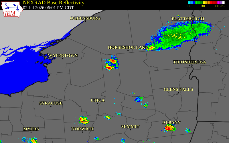 NEXRAD radar during the Thursday, July 2, 2026 storm activity in Hamilton County, New York