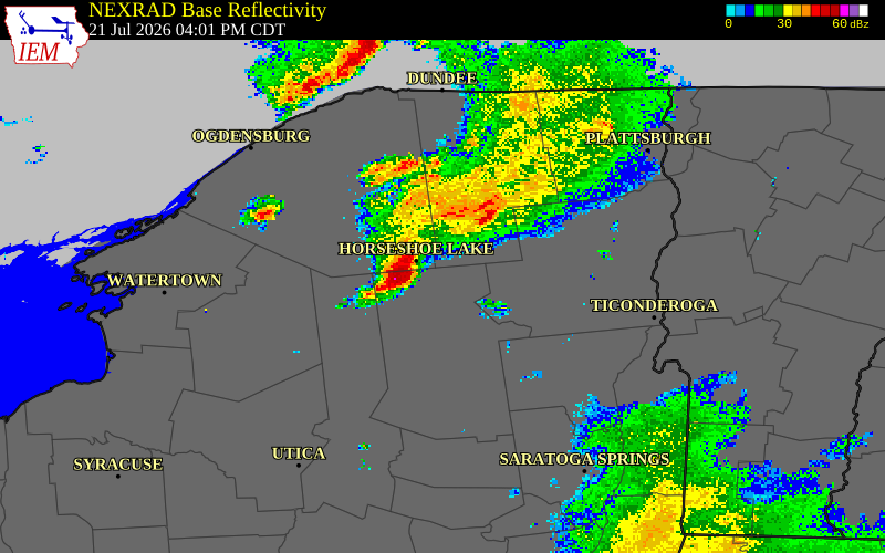 NEXRAD radar during the Tuesday, July 21, 2026 storm activity in Hamilton County, New York