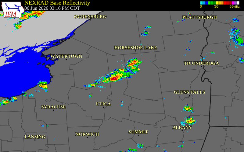 NEXRAD radar during the Saturday, June 6, 2026 storm activity in Herkimer County, New York