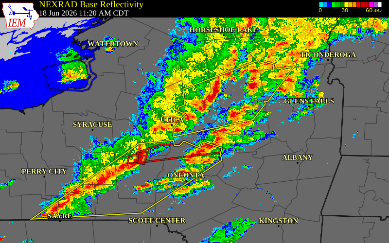 NEXRAD radar during the Thursday, June 18, 2026 storm activity in Herkimer County, New York