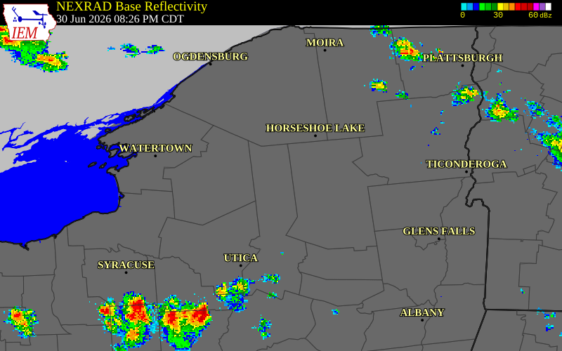 NEXRAD radar during the Tuesday, June 30, 2026 storm activity in Herkimer County, New York