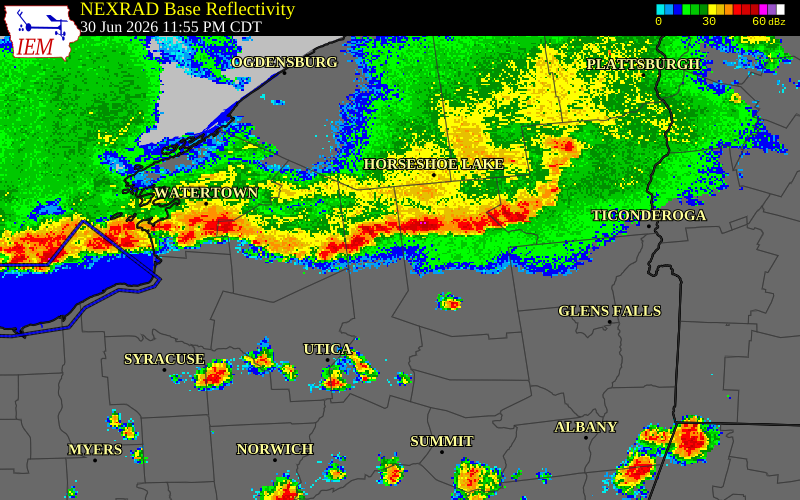 NEXRAD radar during the Wednesday, July 1, 2026 storm activity in Herkimer County, New York