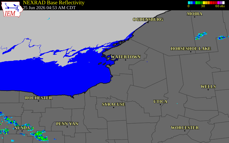 NEXRAD radar during the Thursday, June 25, 2026 storm activity in Jefferson County, New York