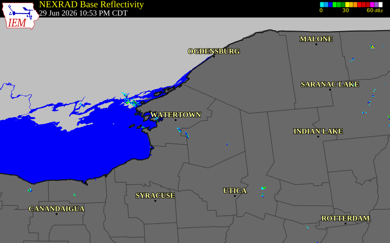 NEXRAD radar during the Monday, June 29, 2026 storm activity in Jefferson County, New York