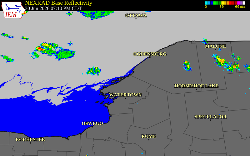 NEXRAD radar during the Tuesday, June 30, 2026 storm activity in Jefferson County, New York