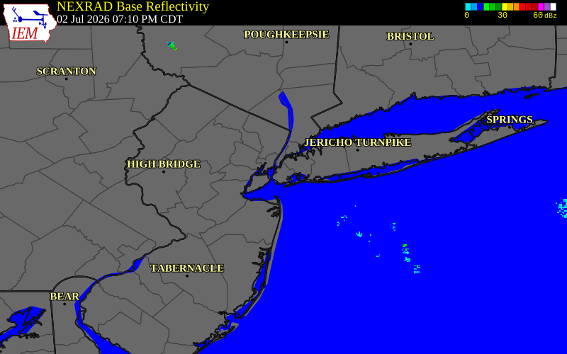 NEXRAD radar during the Thursday, July 2, 2026 storm activity in Kings County, New York