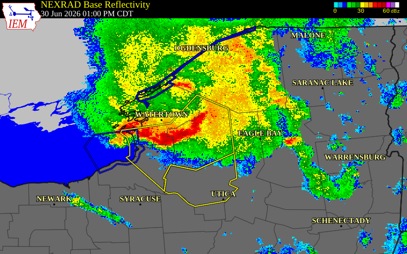 NEXRAD radar during the Tuesday, June 30, 2026 storm activity in Lewis County, New York