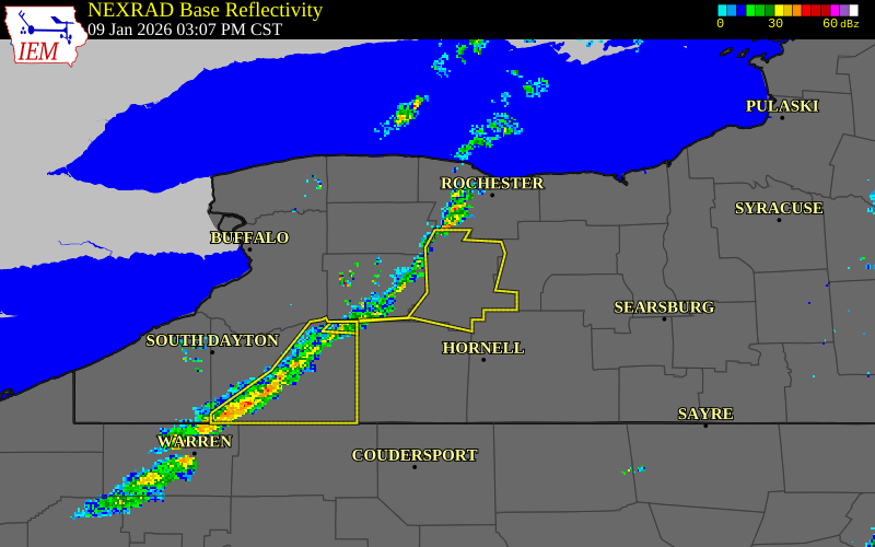 NEXRAD radar during the Friday, January 9, 2026 storm activity in Livingston County, New York