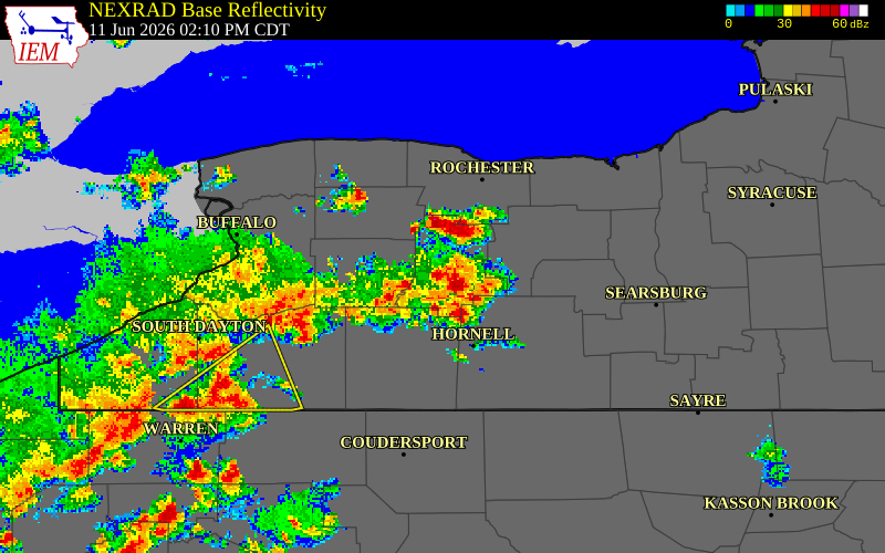 NEXRAD radar during the Thursday, June 11, 2026 storm activity in Livingston County, New York
