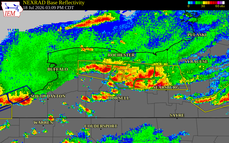 NEXRAD radar during the Saturday, July 18, 2026 storm activity in Livingston County, New York