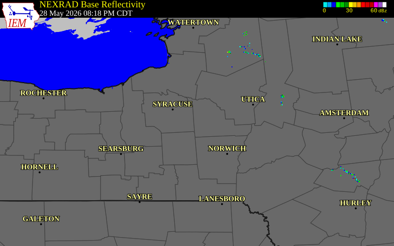 NEXRAD radar during the Thursday, May 28, 2026 storm activity in Madison County, New York