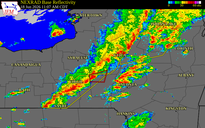 NEXRAD radar during the Thursday, June 18, 2026 storm activity in Madison County, New York