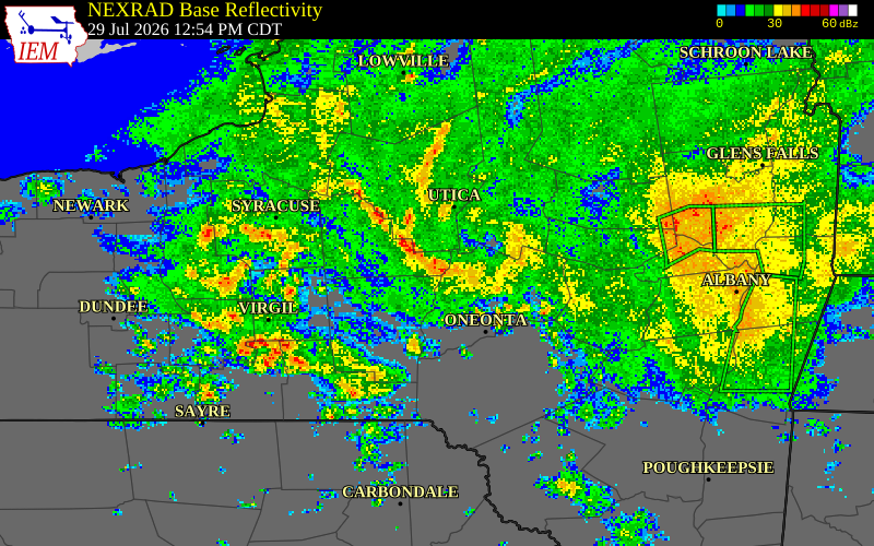 NEXRAD radar during the Wednesday, July 29, 2026 storm activity in Madison County, New York