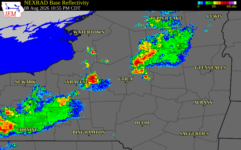 NEXRAD radar during the Saturday, August 8, 2026 storm activity in Madison County, New York