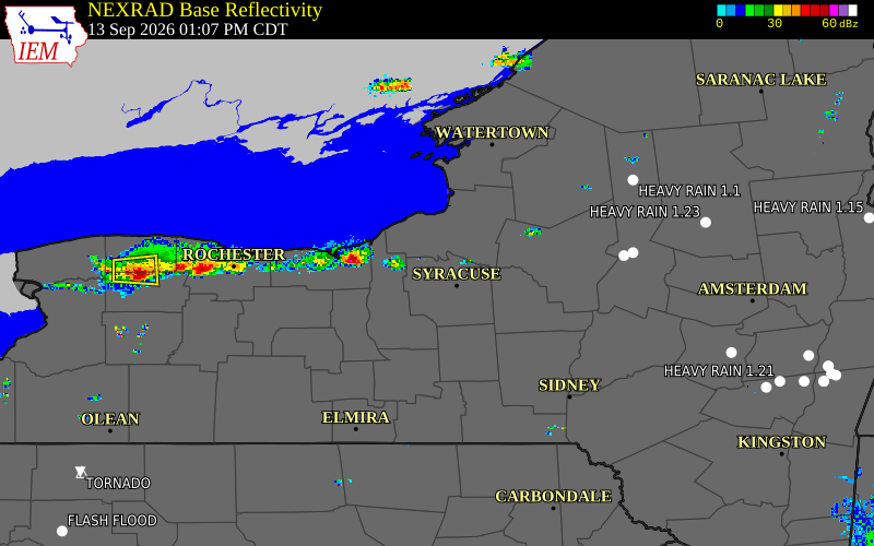Current NEXRAD radar over Madison County, New York with recent storm report locations