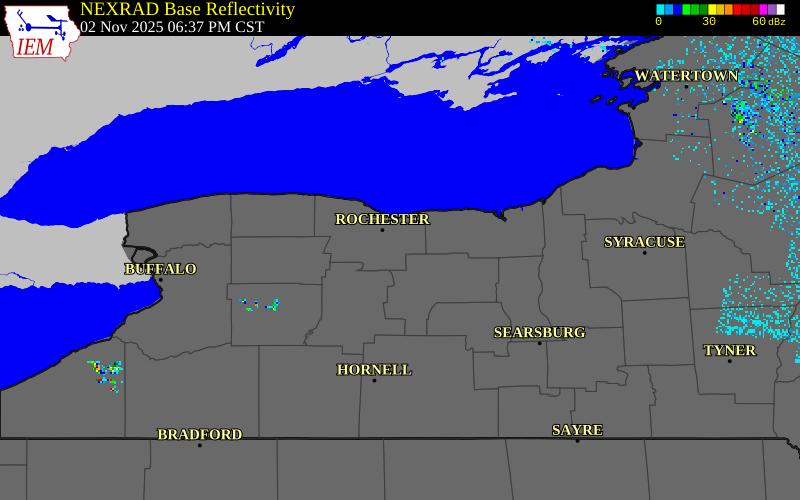 NEXRAD radar during the Sunday, November 2, 2025 storm activity in Monroe County, New York