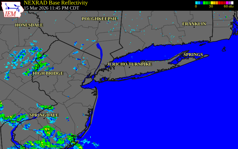 NEXRAD radar during the Monday, March 16, 2026 storm activity in Nassau County, New York