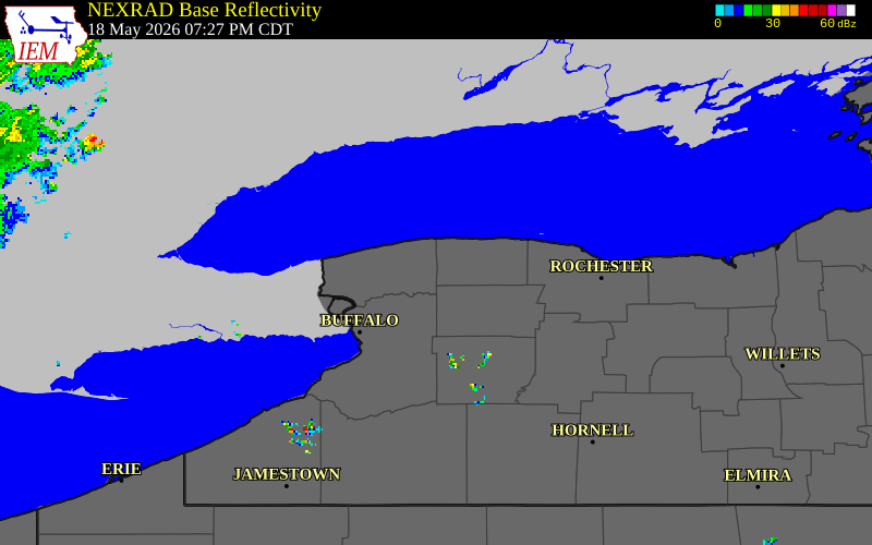 NEXRAD radar during the Monday, May 18, 2026 storm activity in Niagara County, New York