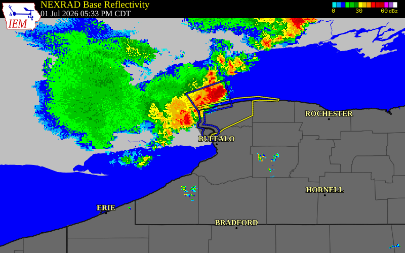 NEXRAD radar during the Wednesday, July 1, 2026 storm activity in Niagara County, New York