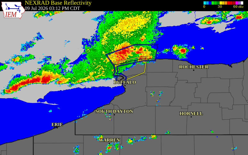 NEXRAD radar during the Thursday, July 9, 2026 storm activity in Niagara County, New York