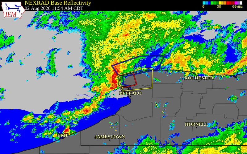 NEXRAD radar during the Sunday, August 2, 2026 storm activity in Niagara County, New York
