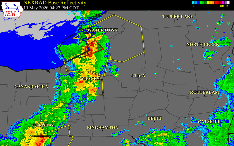 NEXRAD radar during the Wednesday, May 13, 2026 storm activity in Oneida County, New York