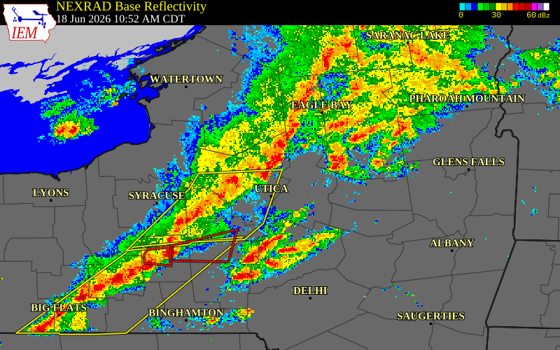 NEXRAD radar during the Thursday, June 18, 2026 storm activity in Oneida County, New York