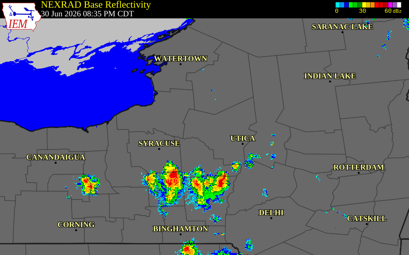 NEXRAD radar during the Tuesday, June 30, 2026 storm activity in Oneida County, New York