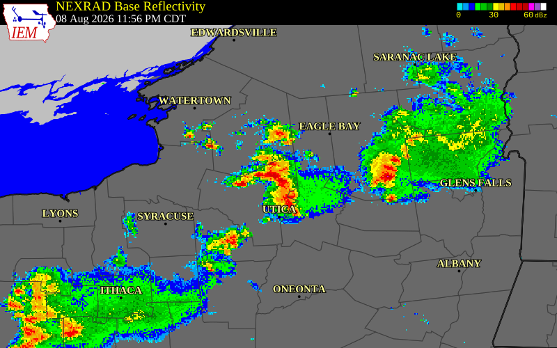 NEXRAD radar during the Sunday, August 9, 2026 storm activity in Oneida County, New York