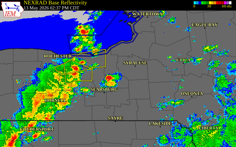 NEXRAD radar during the Wednesday, May 13, 2026 storm activity in Onondaga County, New York