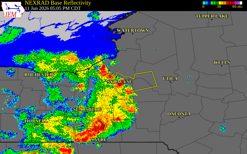 NEXRAD radar during the Thursday, June 11, 2026 storm activity in Onondaga County, New York