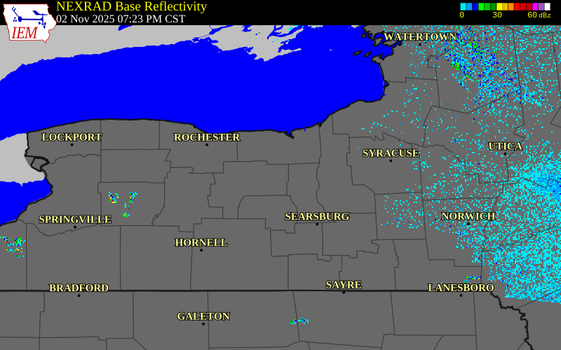 NEXRAD radar during the Sunday, November 2, 2025 storm activity in Ontario County, New York