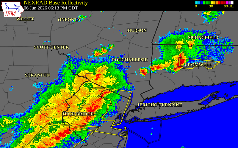 NEXRAD radar during the Saturday, June 6, 2026 storm activity in Orange County, New York