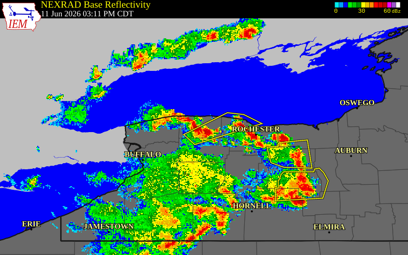 NEXRAD radar during the Thursday, June 11, 2026 storm activity in Orleans County, New York