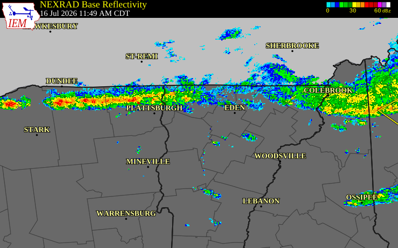 NEXRAD radar during the Thursday, July 16, 2026 storm activity in Orleans County, New York
