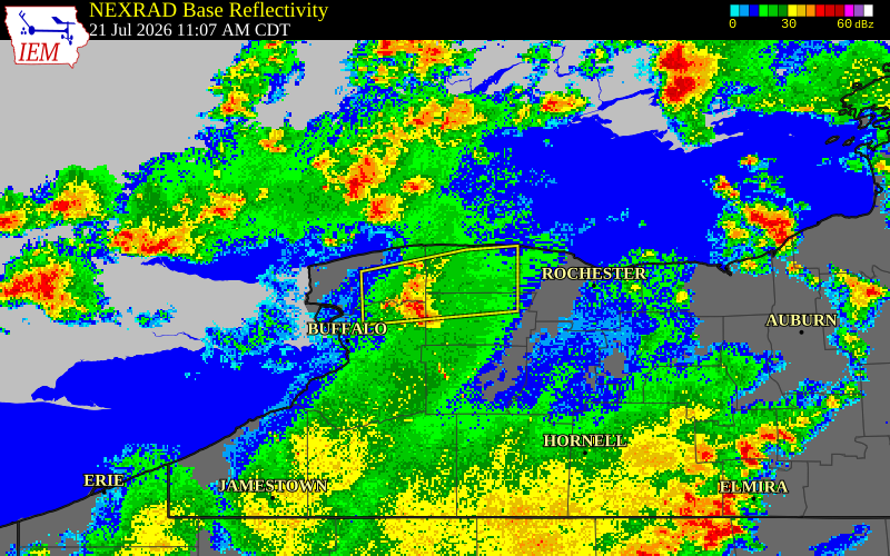 NEXRAD radar during the Tuesday, July 21, 2026 storm activity in Orleans County, New York