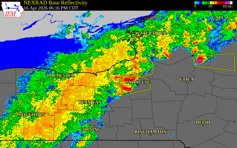 NEXRAD radar during the Thursday, April 16, 2026 storm activity in Oswego County, New York