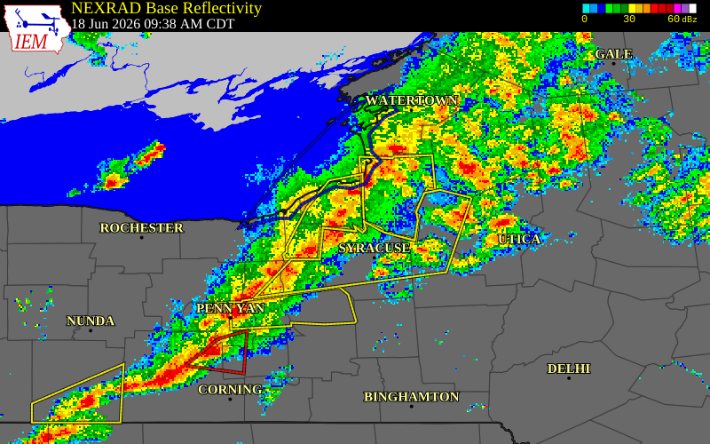 NEXRAD radar during the Thursday, June 18, 2026 storm activity in Oswego County, New York